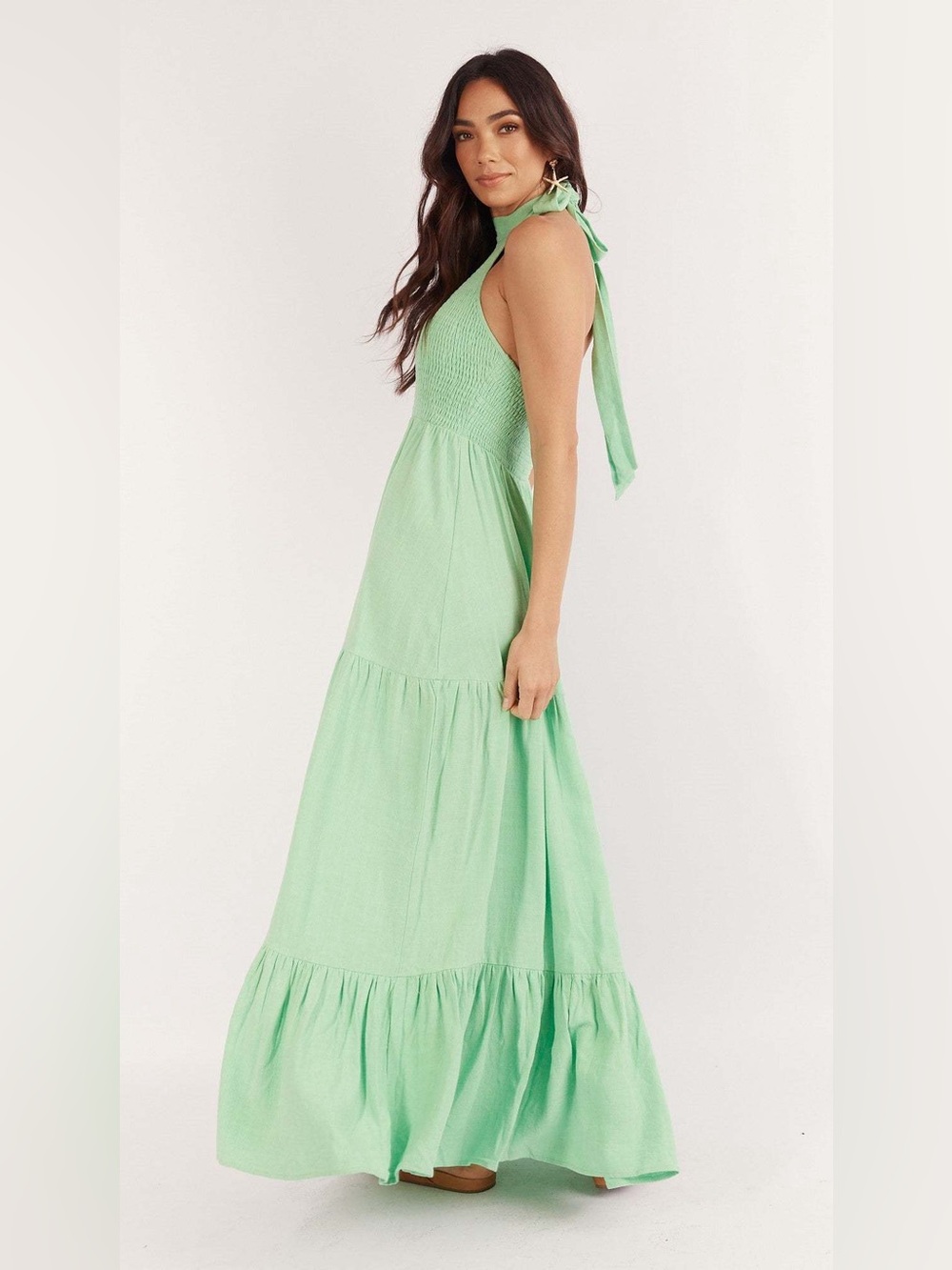 NWT The Girl and the Sun Smocked Mint Green Halter Dress with high Neck Size S